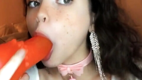 Skinny teen brunette masturbating with toy