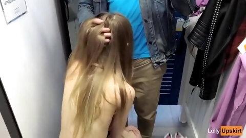 Lol Upskirt - Risky Public Blowjob Petite Girl Sucking In A Shop Changing Room