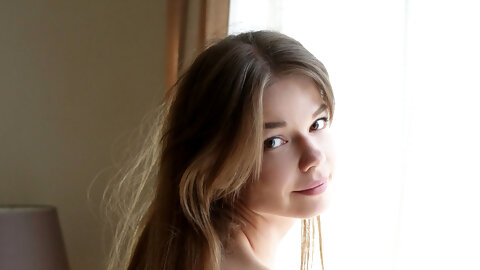 Astonishing teen babe Nedda A spreading her sweet pussy in the red chair