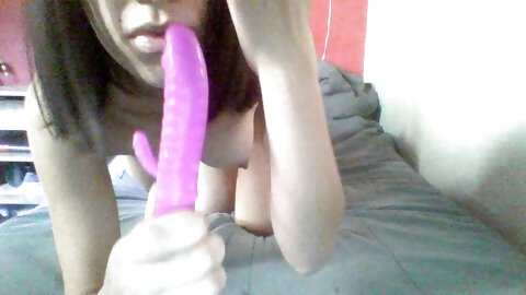 Petite brunette Lenalovex wakes up horny and decides to fuck her pussy with a small sex toy while she moans and talks di