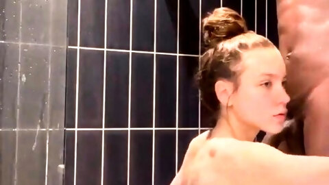 Petite Slut Sucks BBC in Shower