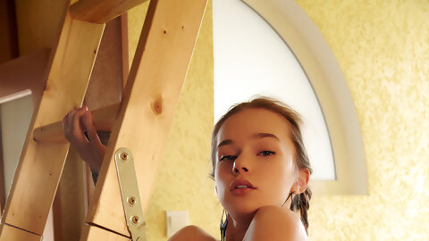 Beautiful teen Milenna strips her clothes off and touches her fuzzy crotch