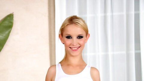 Petite blonde Missy Mae gets her throat fucked and her pretty face jizzed