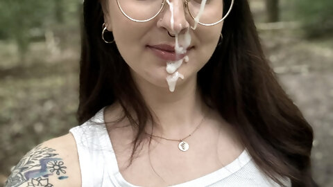 Love his thick white load on my face! PS I walked home like this