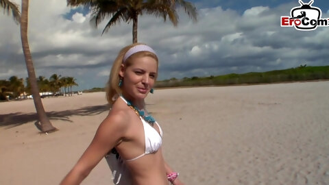 Skinny student teen pick up at the beach in holiday