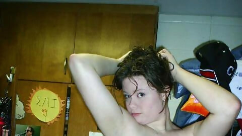 Chubby teen masturbates in roommate's shower with door wide open