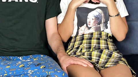 Step Brother Touches Step Sister's Tits! But She Didn't Expect That He Has Such a Big Dick To Suck! Facial Cumshot
